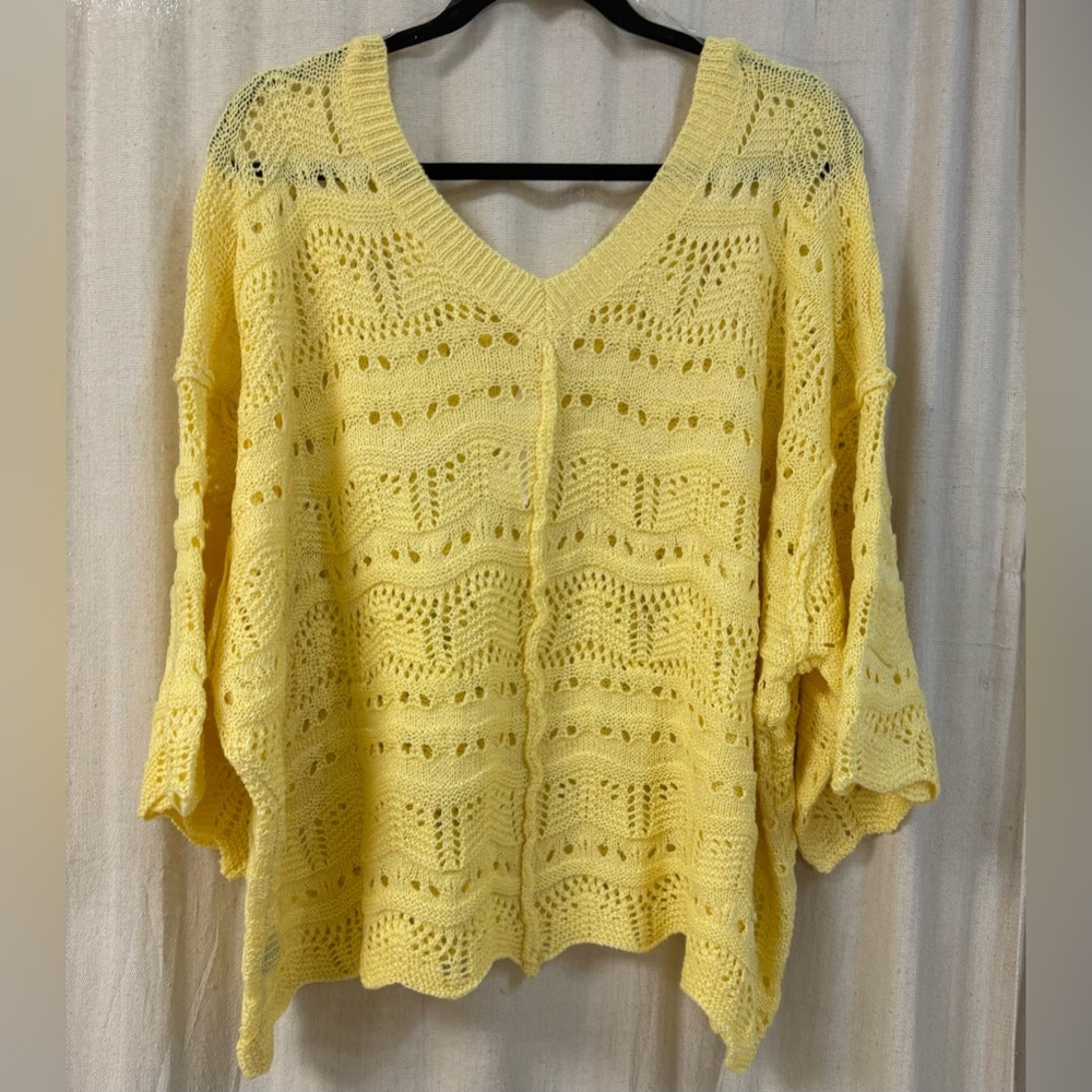 POL Yellow V-Neck Crochet Sweater - NWT